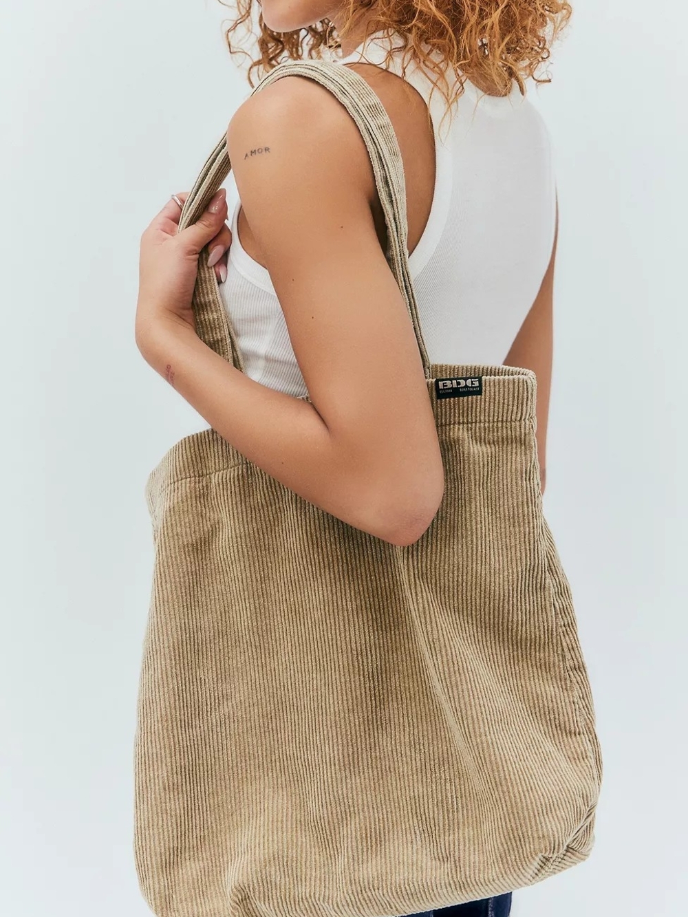 Urban Outfitters 100% Cotton BDG Tan Corduroy Tab Tote Bag Like New
